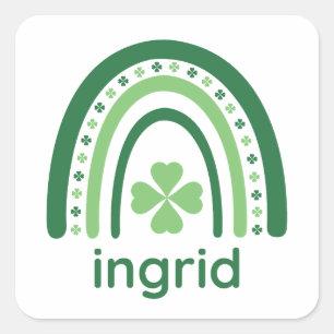 Sticker Carré ingrid Nom Clover Boho Arc-en-ciel