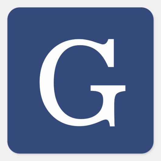 Sticker Carré Initial Letter Monogram Blue White Plain Simple (Devant)
