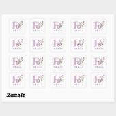 Sticker Carré Initial Plus Nom & Fleurs Design (Feuille)