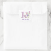 Sticker Carré Initial Plus Nom & Fleurs Design (Sac)