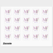 Sticker Carré Initial Plus Nom & Fleurs Design (Feuille)