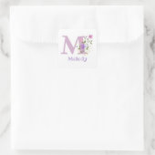 Sticker Carré Initial Plus Nom & Fleurs Design (Sac)