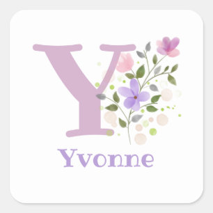 Sticker Carré Initial Plus Nom Yvonne & Fleurs Design