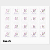 Sticker Carré Initiale J Plus Nom Jacqueline & Fleurs Design (Feuille)