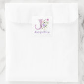 Sticker Carré Initiale J Plus Nom Jacqueline & Fleurs Design (Sac)