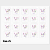 Sticker Carré Initiale Plus Nom Violet & Fleurs Design (Feuille)