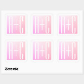 Sticker Carré Initiales de couple | Gradation rose subtile (Feuille)