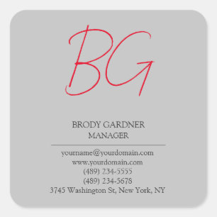 Sticker Carré Initiales de monogramme gris gris clair moderne