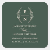 Sticker Carré Initiales florales empilées Monogramme Mariage (Devant)