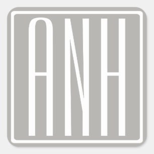Sticker Carré Initiales Monogramme Blanc Sur Gris Clair