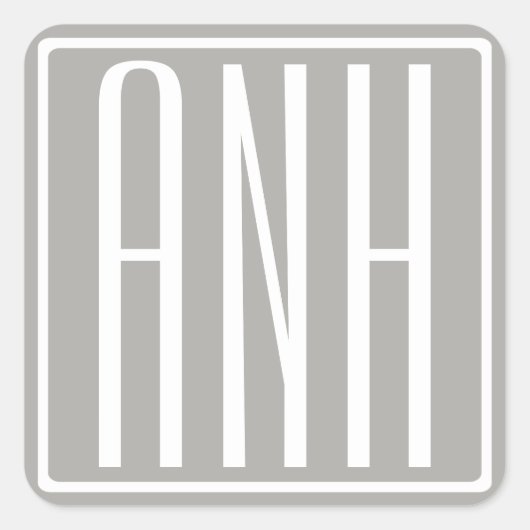 Sticker Carré Initiales Monogramme | Blanc Sur Gris Clair (Devant)