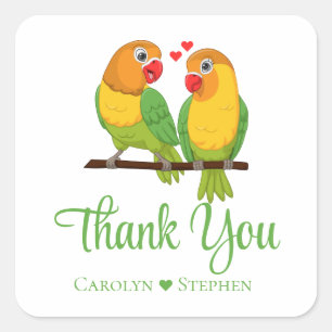 Sticker Carré Inséparables Jaune Vert Oiseaux de l'Amour Mariage