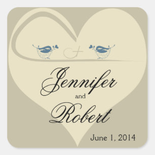 Sticker Carré Inséparables sur Ecru Heart Mariage