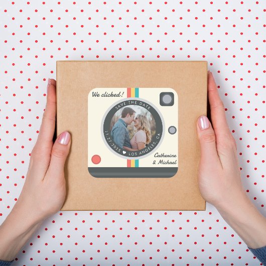 Sticker Carré Instant Camera Couple Photo Unique Enregistrer La