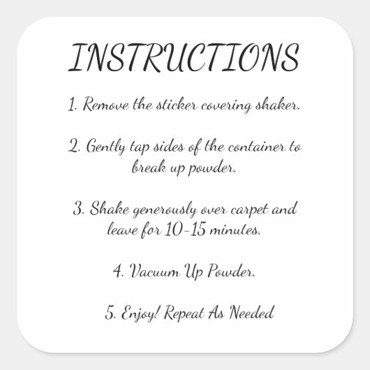 Sticker Carré Instructions pour le désodorisateur de tapis (Devant)