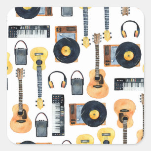 Sticker Carré Instruments de musique : aquarelle transparente