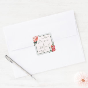 Sticker Carré Intemporel Floral Blush Red Green Classic Mariage