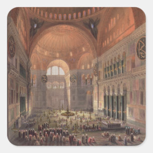 Sticker Carré Intérieur de Haghia Sophia, Constantinople, pub.