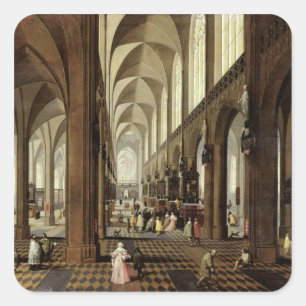 Sticker Carré Intérieur de la cathédrale d'Anvers, vers 1650
