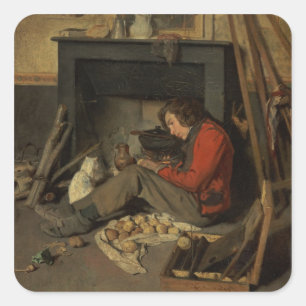 Sticker Carré Intérieur d'un Studio, 1845 (huile sur toile)