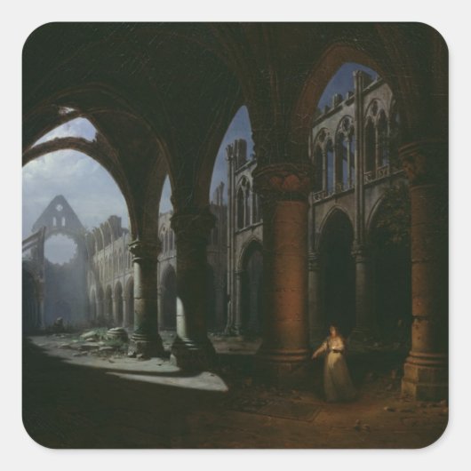 Sticker Carré Intérieur d'une abbaye en ruines, 1848 (Devant)