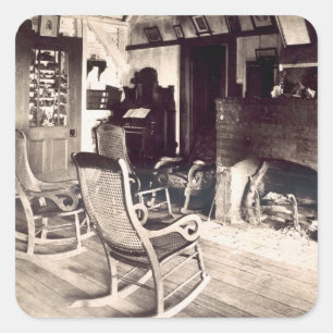 Sticker Carré Intérieur d'une cabane en bois américaine, c.1880s