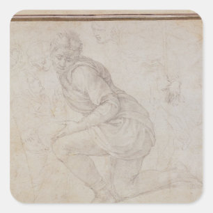 Sticker Carré Inv. 5211-75 homme à genoux de recto de Fawkener