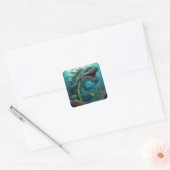 Sticker Carré Invitation Anniversaire Monstre de mer Imaginaire (Enveloppe)