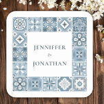 Sticker Carré invitation au carrelage espagnol bleu et gris<br><div class="desc">Beau carrelage bleu et gris inspiré des tuiles méditerranéennes espagnoles</div>