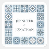 Sticker Carré invitation au carrelage espagnol bleu et gris (Devant)