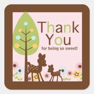 Sticker Carré Invitation de baby shower de FILLE de cerfs