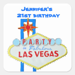 Sticker Carré Invitation de fête d'anniversaire Las Vegas