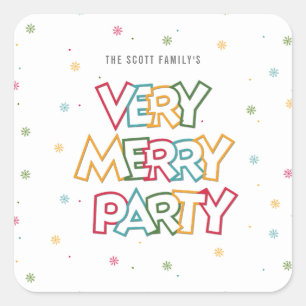Sticker Carré Invitation de fête de Noël 'Holiday Love Merry & B