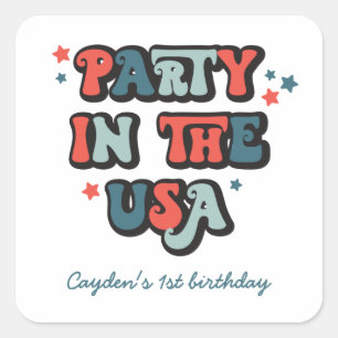 Sticker Carré Invitation de nappe pour fête d'anniversaire du 4