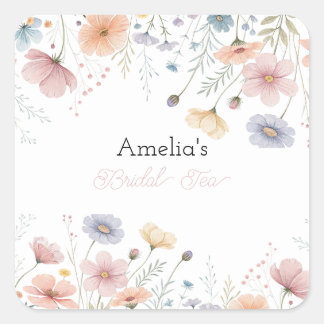 Sticker Carré Invitation de thé de mariage floral Fête de jardin