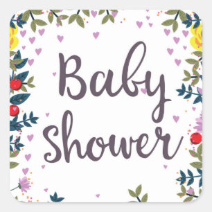 Sticker Carré Invitation florale pour Baby Shower