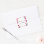 Sticker Carré Invitation florale rose et violette (Enveloppe)