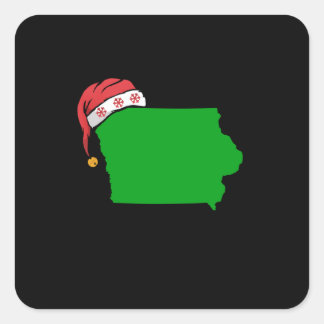 Sticker Carré Iowa Noël mignon cadeau de Noël Green US State