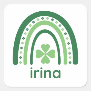 Sticker Carré irina Nom Clover Boho Arc-en-ciel