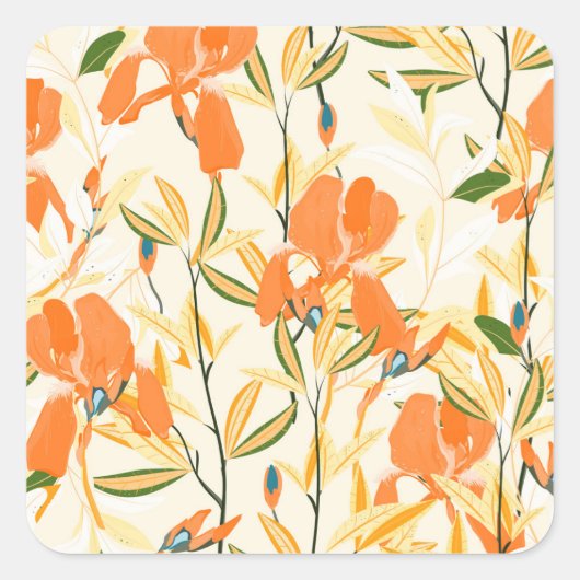 Sticker Carré Iris orange : motif floral transparent (Devant)