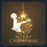 Sticker Carré Irish Dance Soft Shoe Golden Christmas<br><div class="desc">Ce sticker Irish Dance Joyeux Noël design présente une silhouette Irish Dancer danse chaussure douce avec un ornement de vacances doré. -</div>