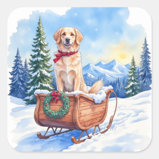 Sticker Carré Irish Setter Enjoying Christmas Sleigh Ride Winter (Devant)