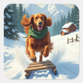 Sticker Carré Irish Setter Sledding Adventure Christmas Painting (Devant)