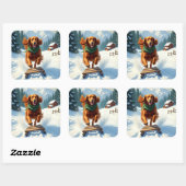 Sticker Carré Irish Setter Sledding Adventure Christmas Painting (Feuille)