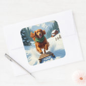 Sticker Carré Irish Setter Sledding Adventure Christmas Painting (Enveloppe)