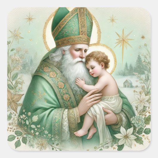 Sticker Carré Irish St Patrick bébé Jesus Floral Christmas (Devant)