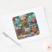 Sticker Carré Irish Terrier Gâteau de vacances : Noël festif (Enveloppe)