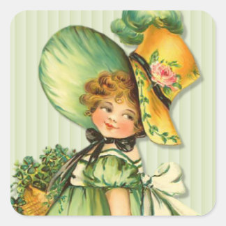 Sticker Carré Irlandaise fille de promenade Shamrock