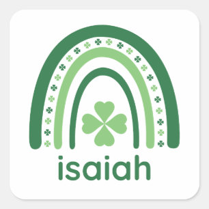 Sticker Carré isaiah Nom Trèfle Bohème Arc-en-ciel