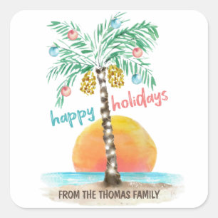 Sticker Carré Island Holiday Plage tropicale Palm Christmas